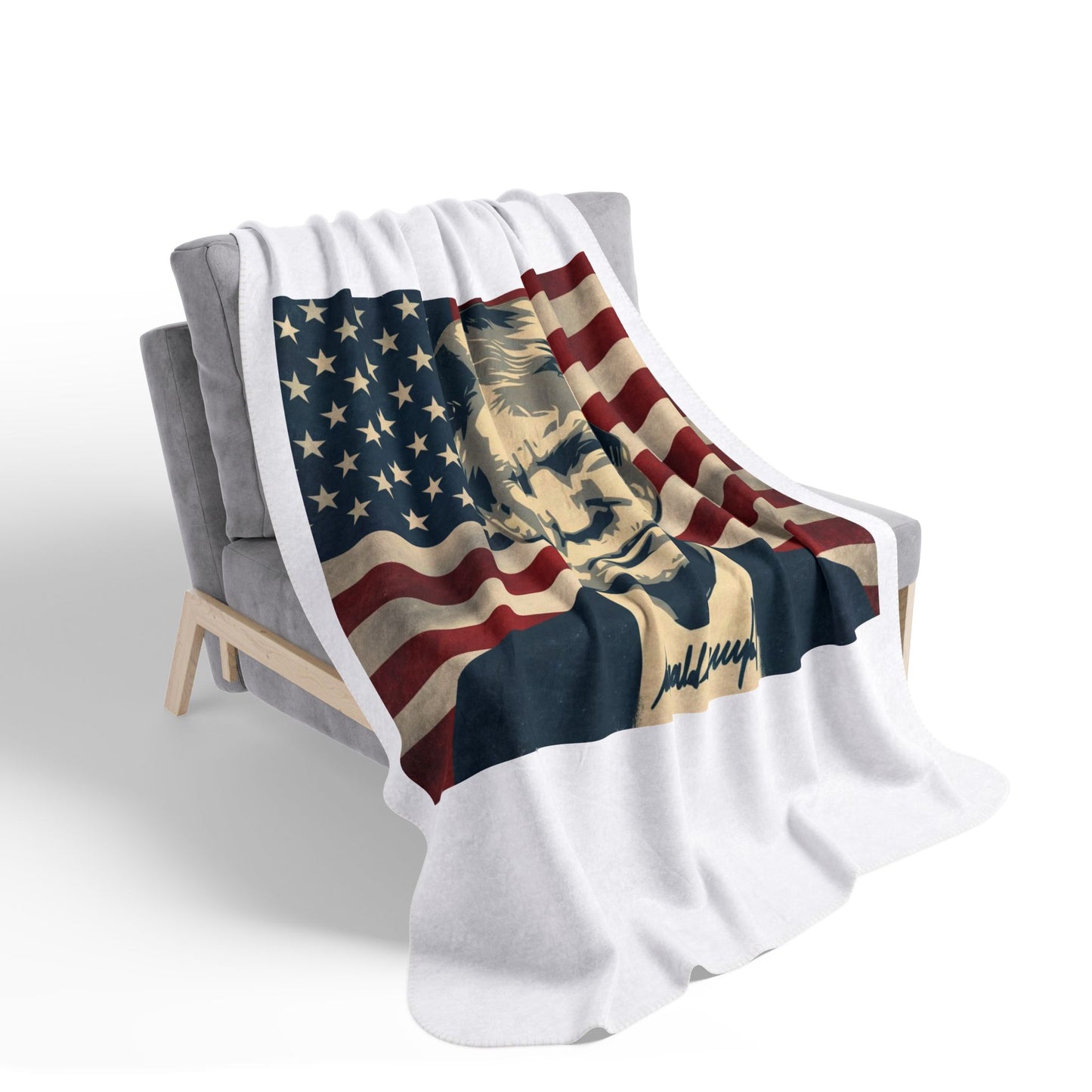 President Trump American Flag Signature Sherpa Blanket