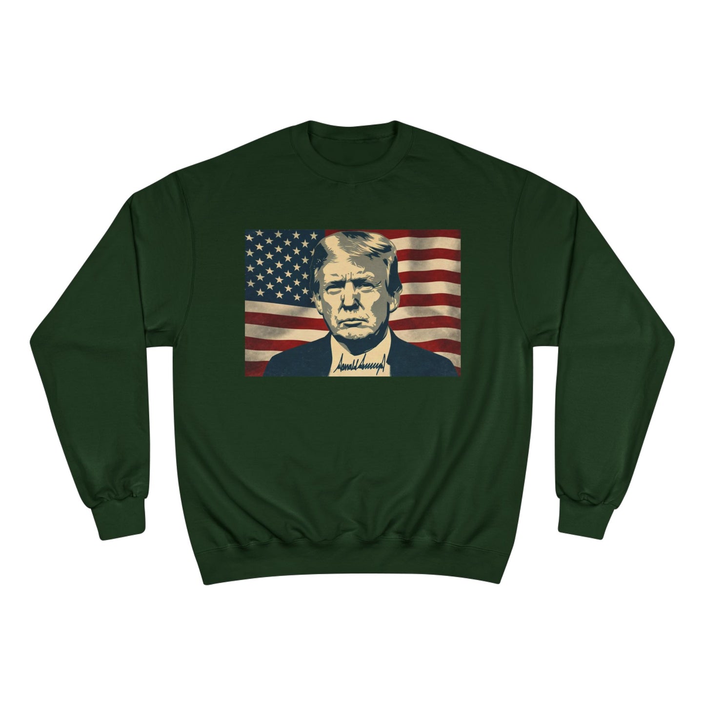 President Trump American Flag Signature Champion Brand Crewneck Sweatshirt
