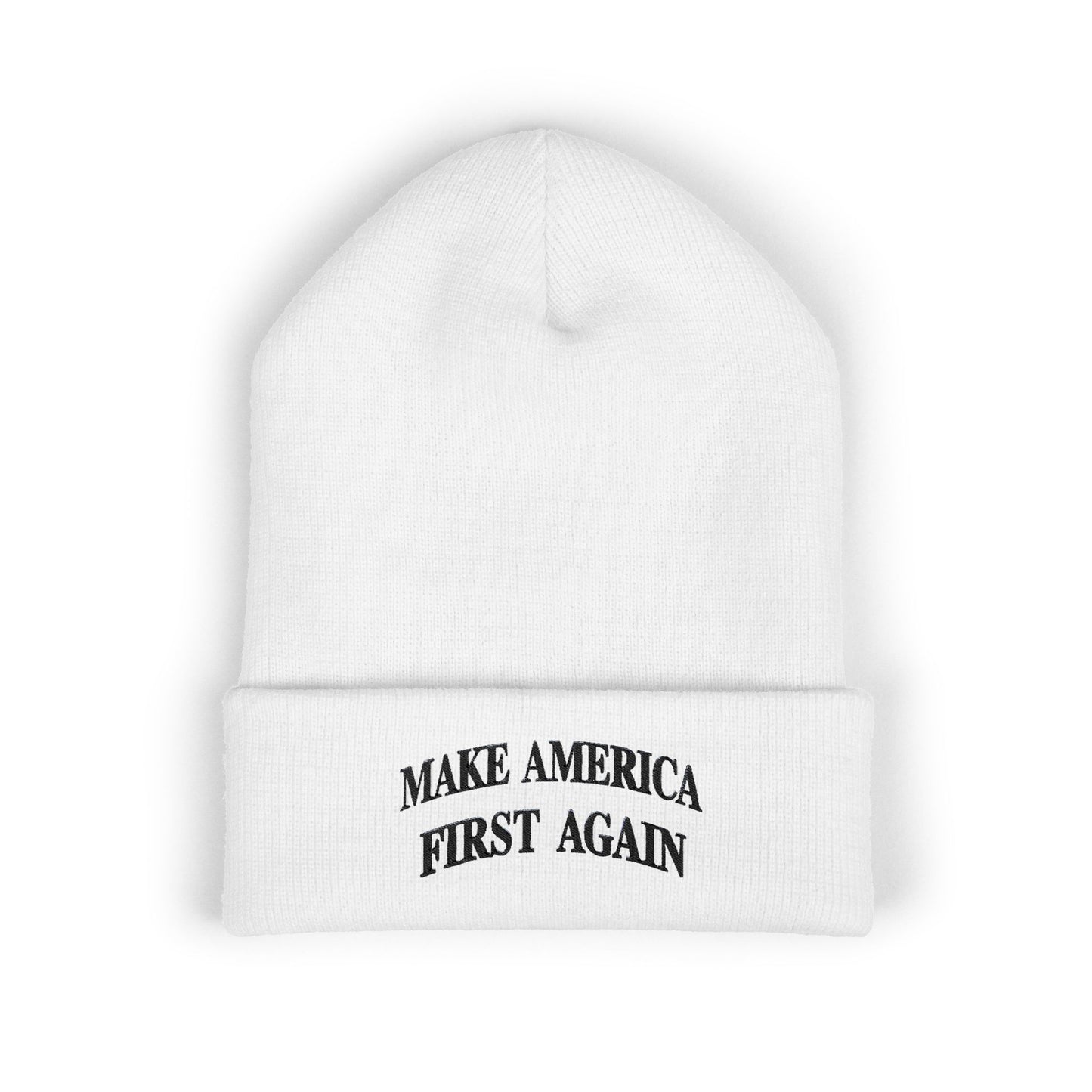 Embroidered Black 'Make America First Again' Cuffed Beanie