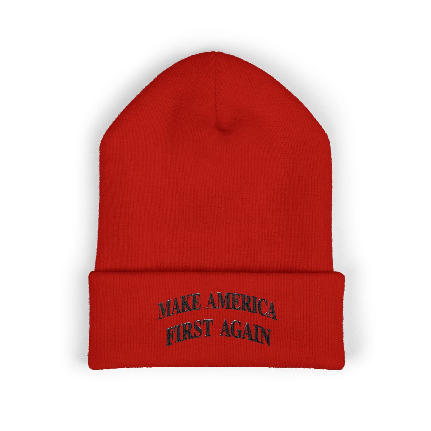 Embroidered Black 'Make America First Again' Cuffed Beanie