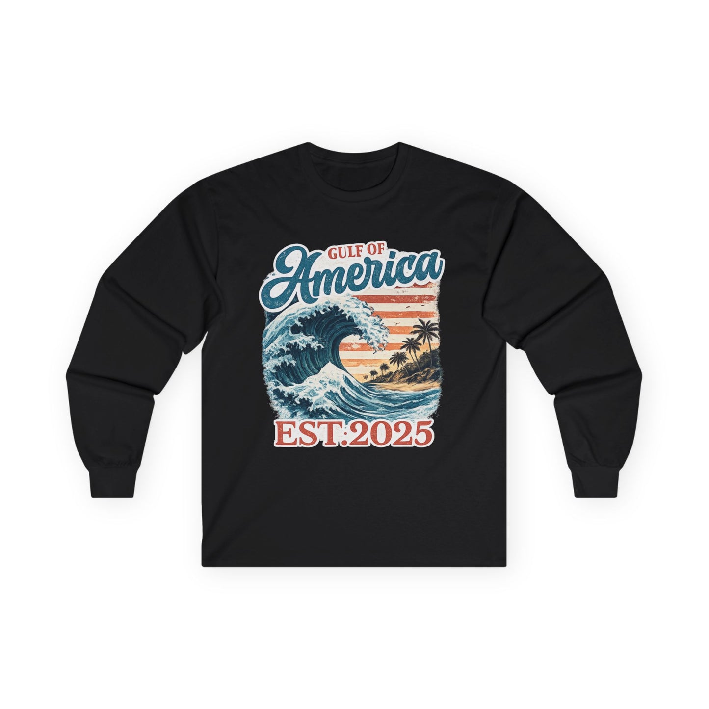 Gulf of America Est. 2025 Waves Gildan Brand Long Sleeve T-Shirt