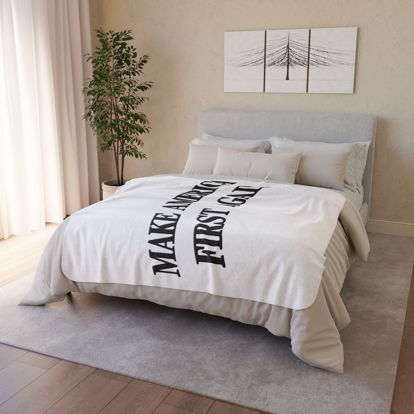 Black "Make America First Again" Fleece Sherpa Blanket